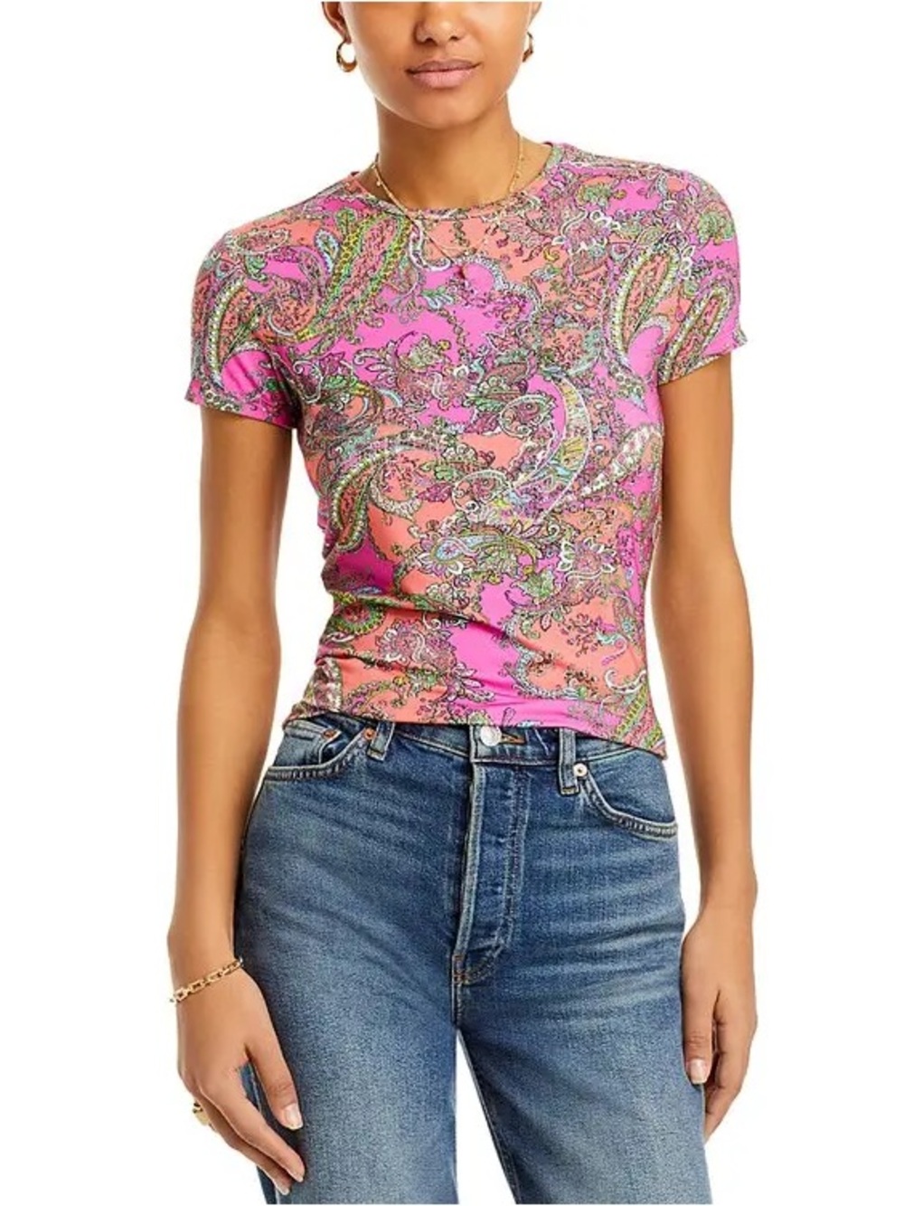 L’AGENCE Ressi Pop Paisley Print Stretch Knit Boho T Shirt
